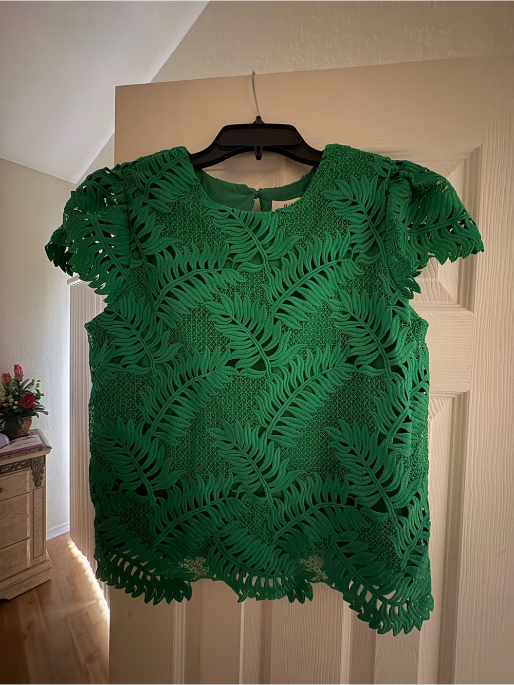 Milly Emerald Green Crochet Leaf Lace Top